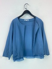 Alice Collins Blue Cotton Blend Jacket 3/4 Sleeve Open Front Frayed Hem UK12