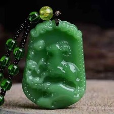 12 Zodiac Animals Green Natural Jade Pendant Jade Statue Amulet jade Necklace UK