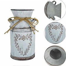Vintage Rustic Metal Flower Vase: Shabby Chic Farmhouse Jug Vase
