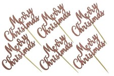 6 x Merry Christmas Signs Cake Decorations Yule Log Cupcake Toppers GLITTER ROSE