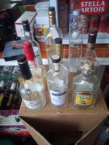 Empty alcohol bottles upcycle - bottles,