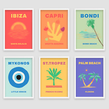 Travel Water Colour painting Print Vintage Set Canvas Wall Art Gift Home