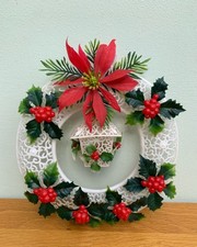 Vintage White Plastic Christmas Wreath Lantern Hanging Decoration 1950's/60's