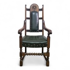 Antique style carved oak Old Charm throne armchair - library reading chair