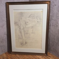 Original Pencil Sketch Nude Study Stoneleigh Life Class 1994 - Framed W. Elson