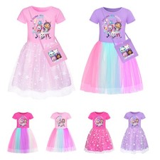 Kids Girls GABBY'S DOLLHOUSE Dress Rainbow Star Princess Party Fancy Dress