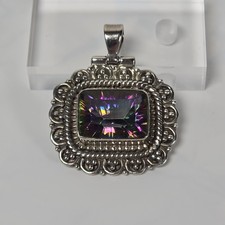 Sterling Silver Pendant Mystic Topaz Heavy Statement Granulation Multicoloured