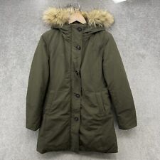 Uniqlo Down Parka Jacket Mens Small Green Coat Insulated Padded Faux Fur