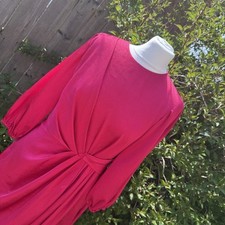 NWT ML MONIQUE LHUILLIER Fuchsia Pink Draped Hammered Satin Mini Dress US6 UK 10