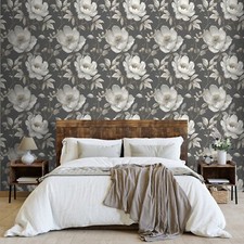 Charcoal Gold Floral Wallpaper