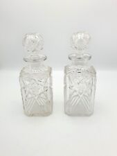Pair of Edwardian Cut Glass Spirit Decanters, Antique 1905 Crystal Bottles