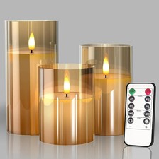 GTTFAE Glass Gold Real Wax LED Candles Flickering with Remote & Timer - Fake Can