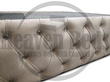 Glass Mirror coffee table Cream plush velvet upholstered deep Diamond buttoned