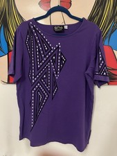 Bob Mackie Zig Zag Funky Purple Print Top Medium Fit 12-14