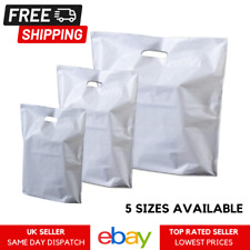 White Patch Handle Plastic Carrier Bags for Retail, Supermarket - All Sizes