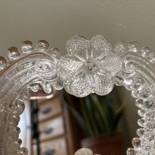 Venetian Murano Clear Glass Flowers Table Top Vanity Mirror Vintage Italy