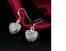 Women's Silver Plated Hollow Heart Love Shaped Hook Earrings Jewellery Gift UK