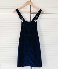 Topshop Dress Size 10 Navy Blue Velour Pinafore Dungaree Mini