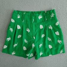 Ann Taylor Shorts Womens 2P Green White Embroidered Leaf Paperbag Linen Blend