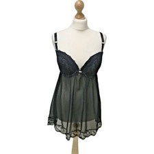 Julien MacDonald Nightwear Size 36D Love Babydoll Black Bra EU44 Womens Lace