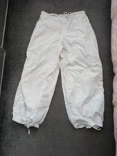 Primark - White Zip Up Drawstring Wide Leg Nylon Joggers Size 16