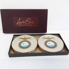 Set of 6 Vintage Lady Clare British Pensacola Veterans Drinks Coasters - Boxed