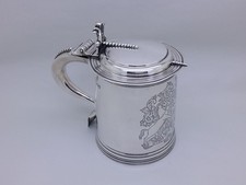 Victorian 1894 Sterling Silver Saddlers Co 1pt Lidded Tankard Hallmarked London