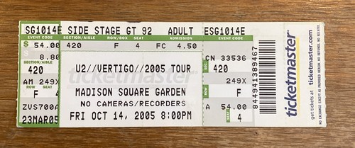 Ticket stub vertigo tour - ticket,