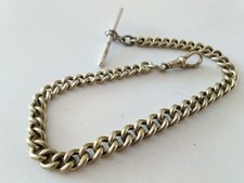 Antique Pocket Watch Chain T-Bar Dog Clip Graduated Curb Link  Silvered / Plated