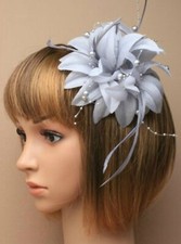 Silver Grey Fascinator with Petals, Pearls, and Tendrils on Beak Clip and Pin