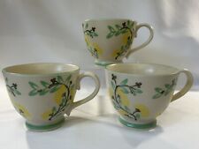 3 Joyye Yellow & Green Floral Design Stoneware Mugs ~ Read Description