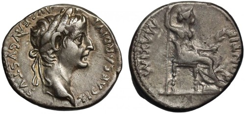 Tiberius silver denarius - silver,
