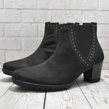 Womens Airsoft Black Leather Pull On Mid Heel Ankle Boots UK 8 EUR 42 RRP - £74