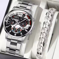 Luxury Men’s Quartz Watch & Bracelet Set Stainless Steel Luxury Gift Wristwatch