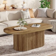 Oval Coffee Table, 47.2" Farmhouse Wooden Center Table for Living Room