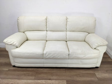 SOFA 3 Seater Violino Italian White Real Leather Sewn In Cushions Padded Arms