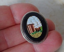 VINTAGE ITALIAN MICRO MOSAIC BROOCH PIN Temple & Ruins GRAND TOUR Silver Mount