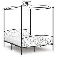 Canopy Bed Frame without Mattress Black Metal 180x200 cm Super King Sixed