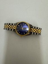 Vintage Rojas Quartz Watch Japan Movement Blue Dial Two-Tone Bracelet Unisex 