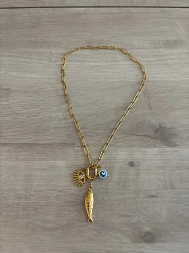 Fish evil eye bar pendant - fish,