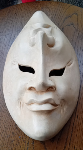 Hand carved wooden mask - hand, two