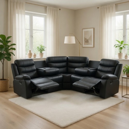 Roma corner black - black-grey, leather