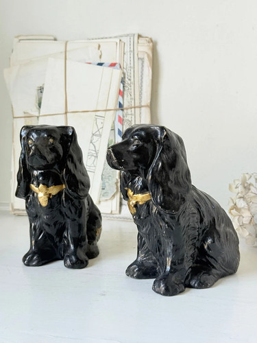 Pair vintage black spaniel - pair, of