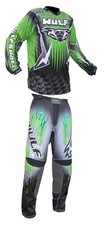 Adult motocross green kit set Wulfsport Firestorm/Arena MX race shirt & trousers