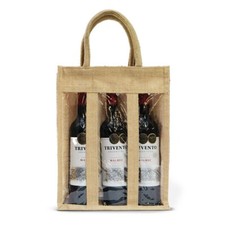 Hessian Window Wine Bag: Jute Bottle Bag with Drawstrings, Gift Bag for Wine