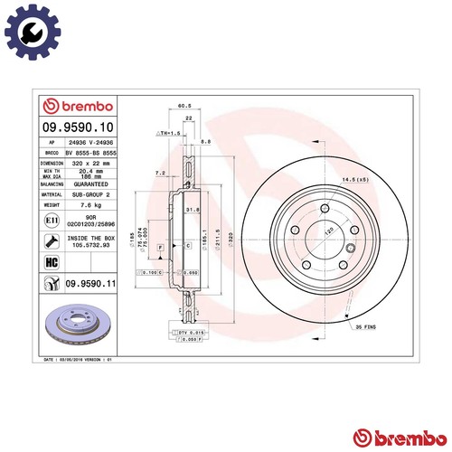 Brake disc 9590 11 for - 2x, 09.9590.11