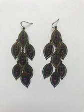 Womens Primark Asian Style Leaf Gem Studded Party Long Dangly Drop Hook Earrings