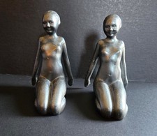 RARE ORIGINAL 1920 RISQUE DECO FRANKART? NUDE FLAPPER ZIEGFELD PEDESTAL BOOKENDS