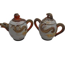 Japanese Porcelain Dragon Teapot Set Used