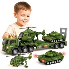 Military Transport Truck Toy Lights & Sounds Army Combat Carrier Helicopter Tank